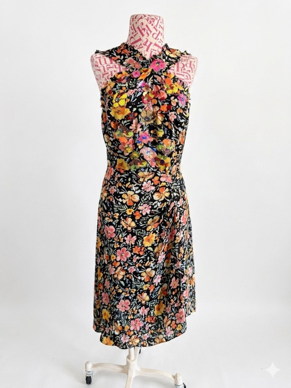 Kobi Halperin Steph Silk & Sequin Floral Halter Dress Wrap Look Wildflower Sz 4